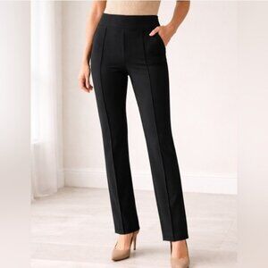 Spanx Black Ponte Pintuck Pull On Straight Leg Pants Size Med